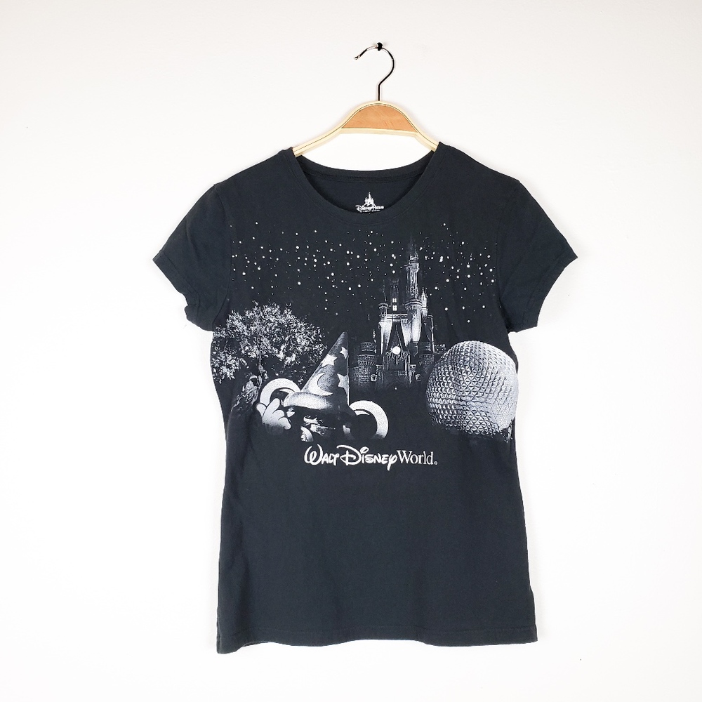 Disney Parks  Walt Disney World Castle Silver Black Tshirt